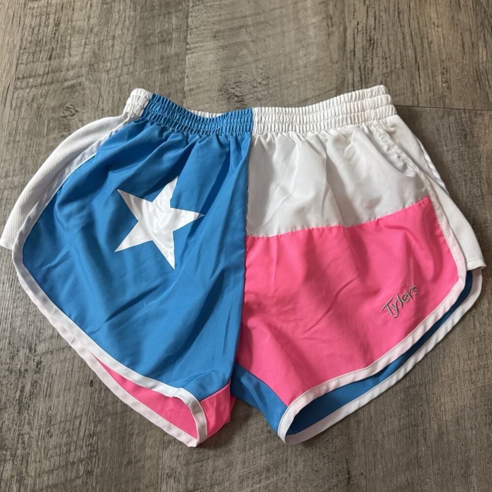 Tyler’s Texas Flag Running Shorts Adult Medium Pink White Blue Athletic